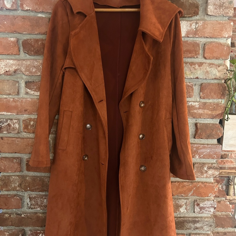 Solitaire Rust Suede Double-Breasted Trench Coat